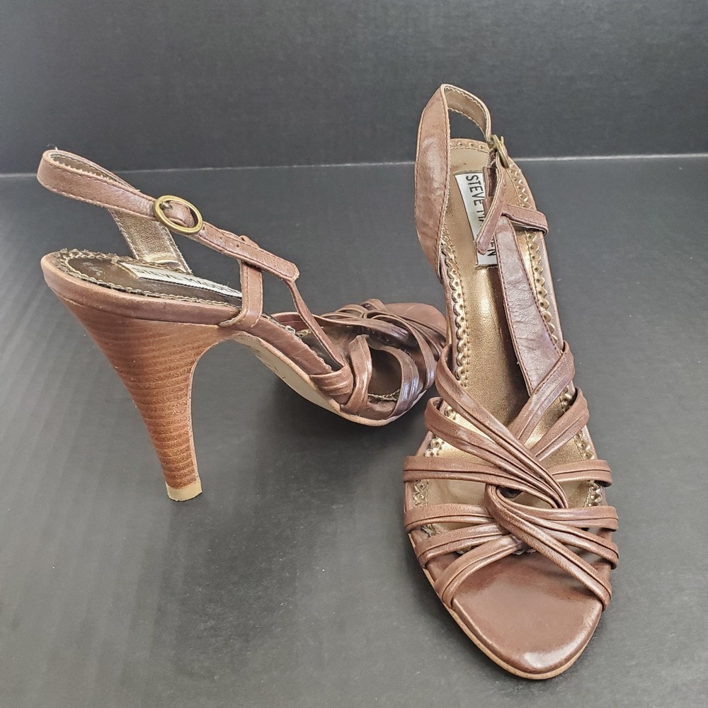 Steve Madden Women's 7.5 M Brown Strappy 4" Blare Heels Adjustable Ankle Strap
